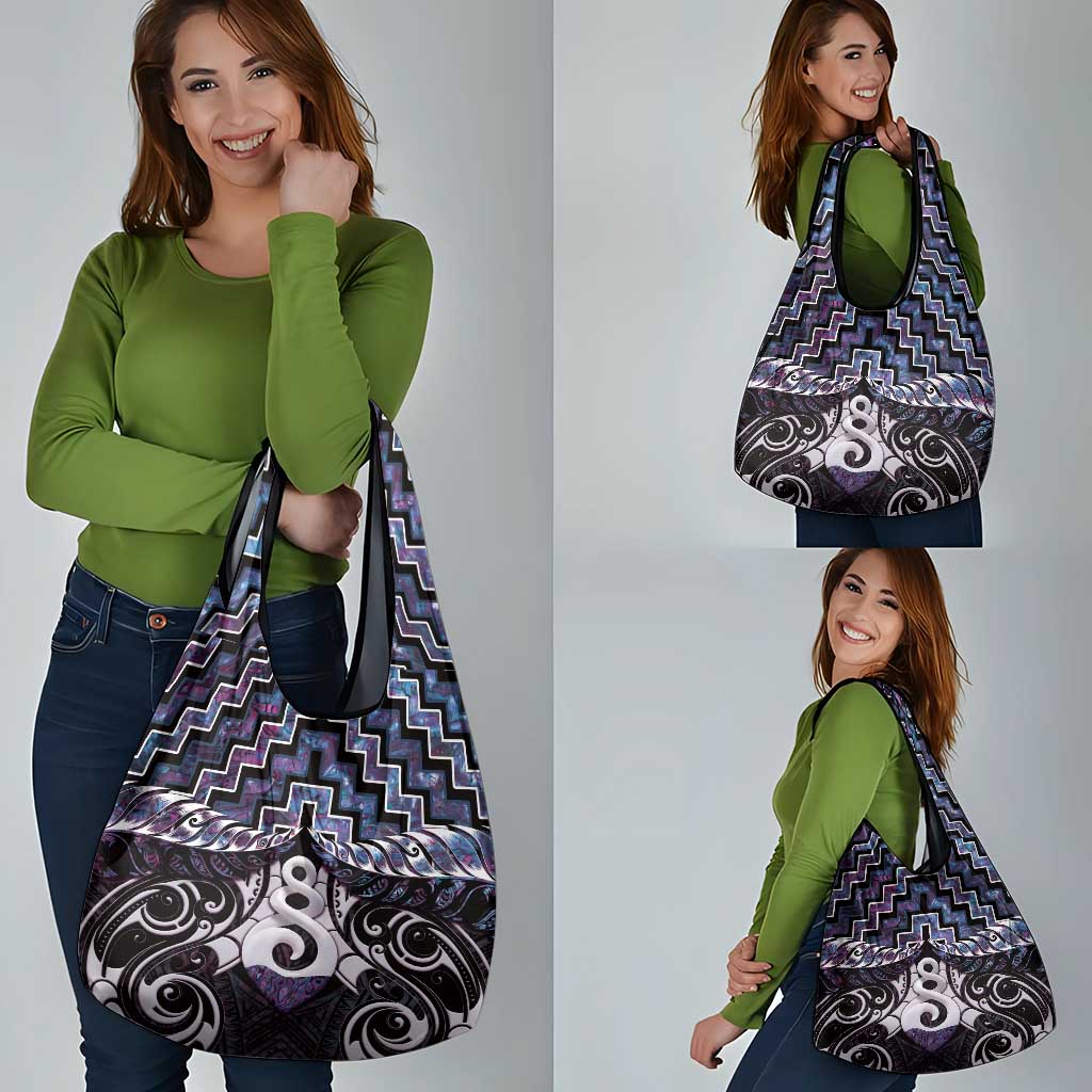 New Zealand Maori Grocery Bag Poutama Pikorua Purple Paua Shell