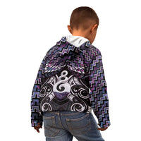 New Zealand Maori Kid Hoodie Poutama Pikorua Purple Paua Shell