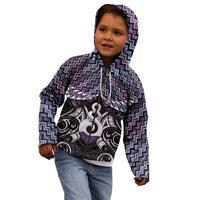 New Zealand Maori Kid Hoodie Poutama Pikorua Purple Paua Shell