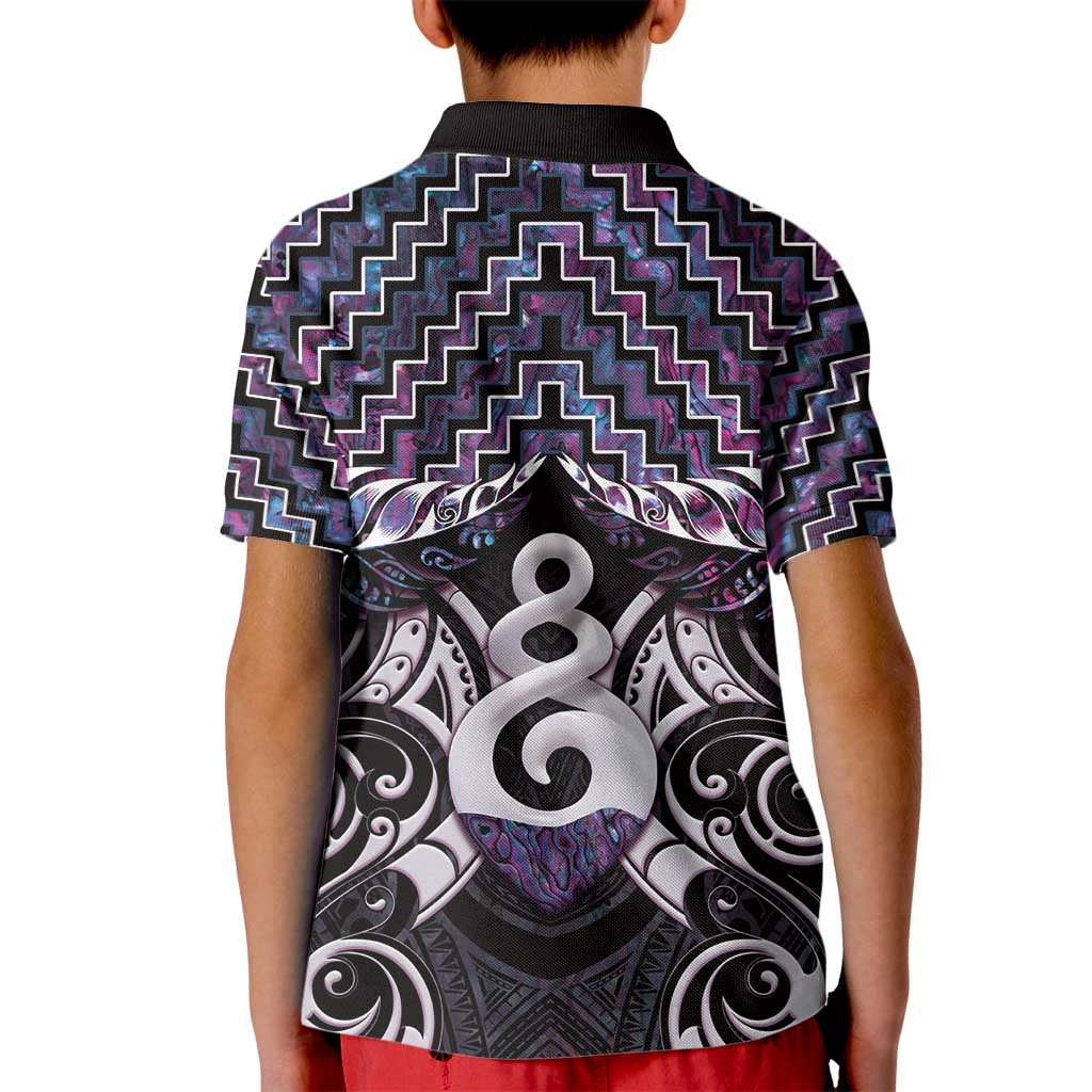 New Zealand Maori Kid Polo Shirt Poutama Pikorua Purple Paua Shell
