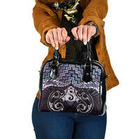 New Zealand Maori Shoulder Handbag Poutama Pikorua Purple Paua Shell LT05 One Size Purple - Polynesian Pride