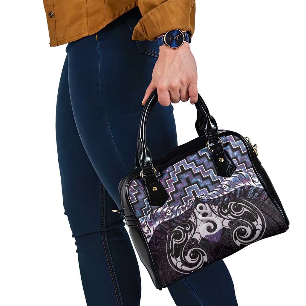 New Zealand Maori Shoulder Handbag Poutama Pikorua Purple Paua Shell LT05 - Polynesian Pride