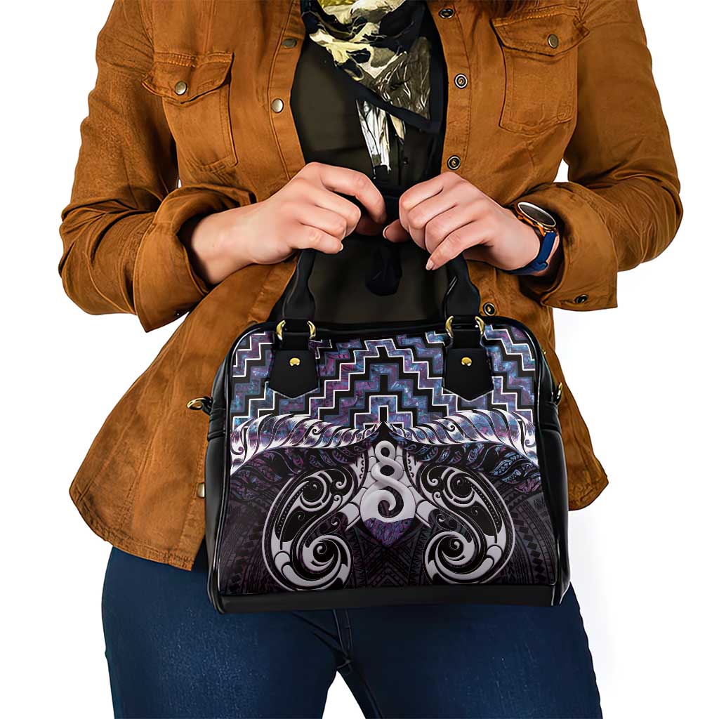 New Zealand Maori Shoulder Handbag Poutama Pikorua Purple Paua Shell LT05 - Polynesian Pride