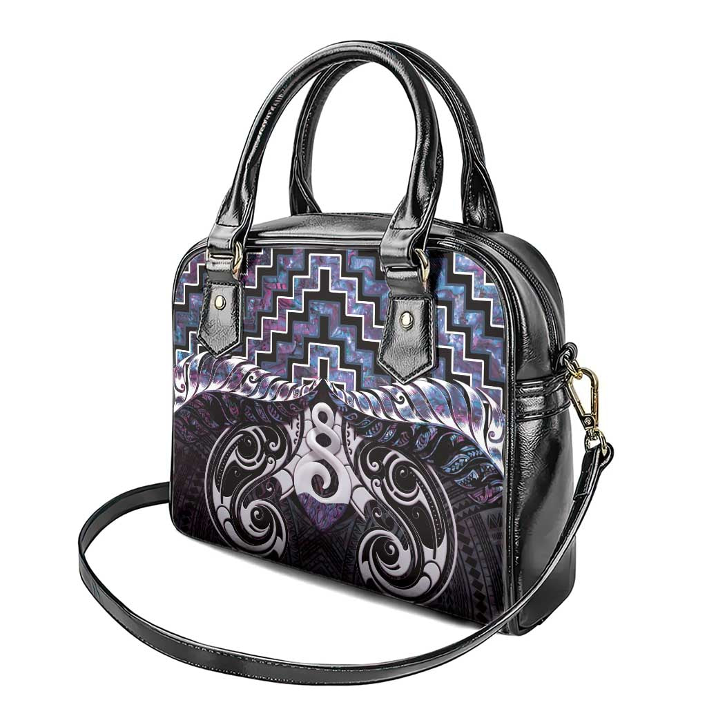 New Zealand Maori Shoulder Handbag Poutama Pikorua Purple Paua Shell LT05 - Polynesian Pride