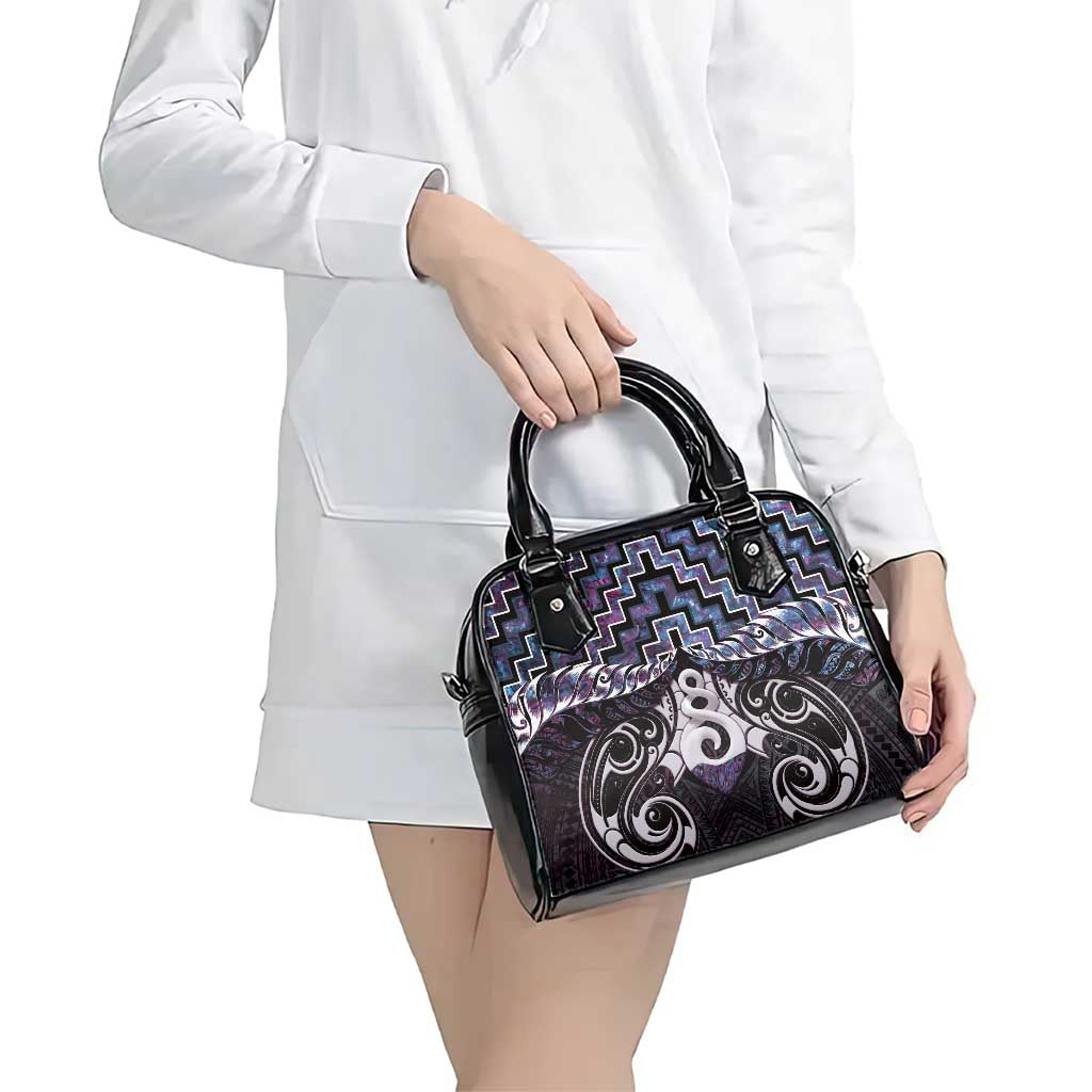 New Zealand Maori Shoulder Handbag Poutama Pikorua Purple Paua Shell LT05 - Polynesian Pride