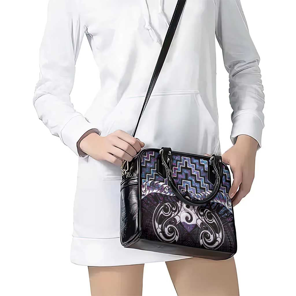 New Zealand Maori Shoulder Handbag Poutama Pikorua Purple Paua Shell LT05 - Polynesian Pride