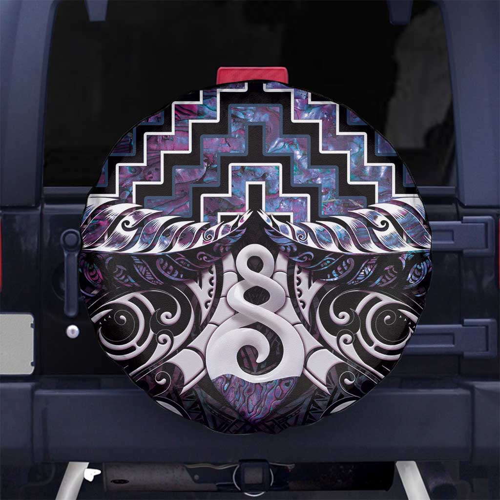 New Zealand Maori Spare Tire Cover Poutama Pikorua Purple Paua Shell