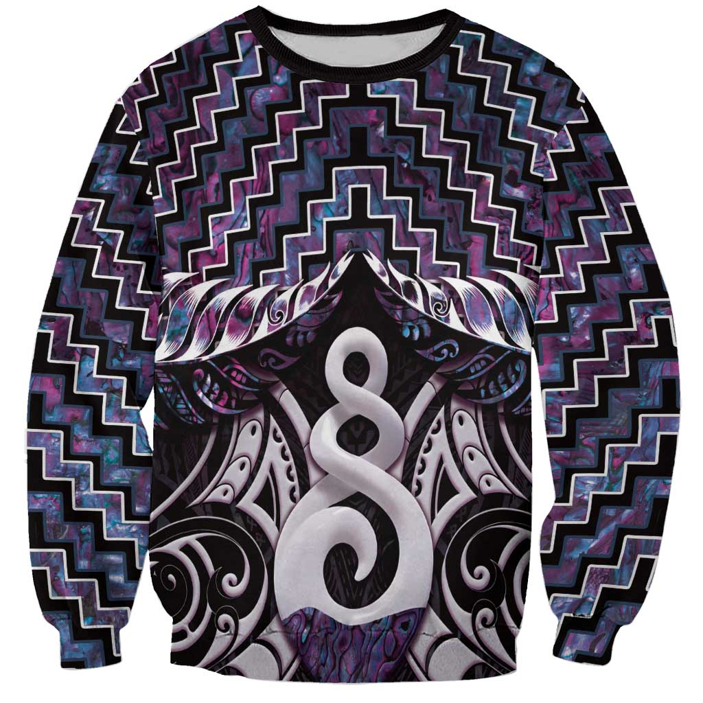 New Zealand Maori Sweatshirt Poutama Pikorua Purple Paua Shell