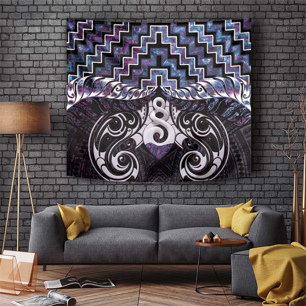 New Zealand Maori Tapestry Poutama Pikorua Purple Paua Shell LT05 Purple - Polynesian Pride