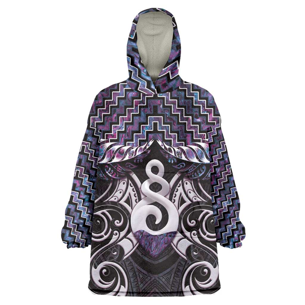New Zealand Maori Wearable Blanket Hoodie Poutama Pikorua Purple Paua Shell LT05 One Size Purple - Polynesian Pride