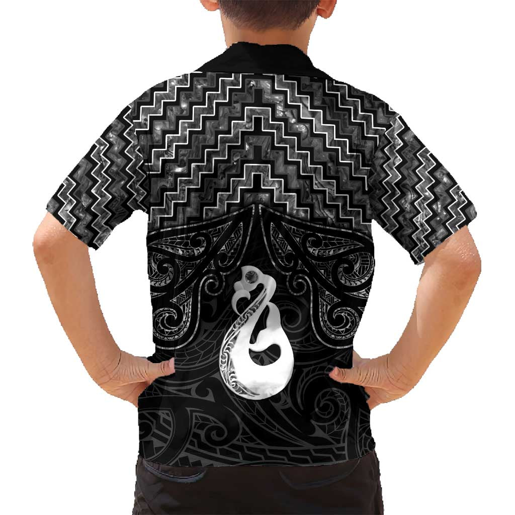 New Zealand Maori Family Matching Tank Maxi Dress and Hawaiian Shirt Poutama Manaia Black Paua Shell LT05 - Polynesian Pride