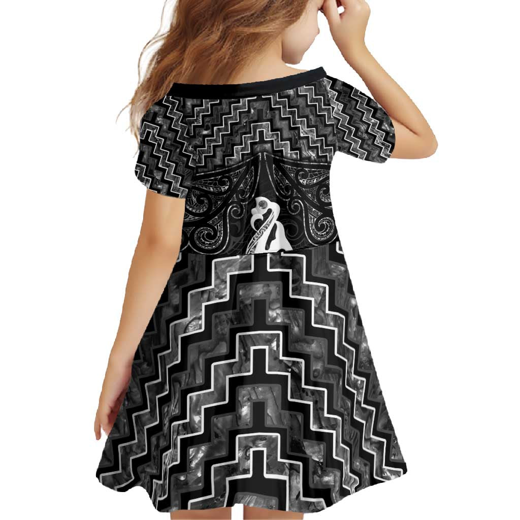 New Zealand Maori Family Matching Tank Maxi Dress and Hawaiian Shirt Poutama Manaia Black Paua Shell LT05 - Polynesian Pride