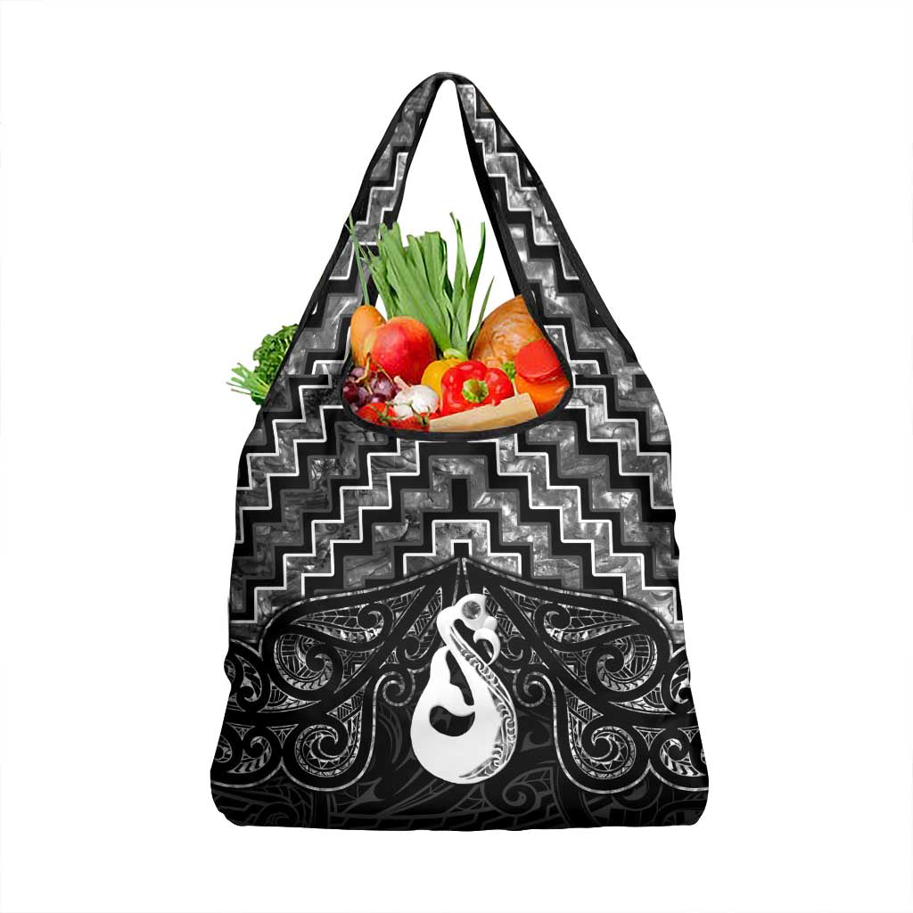 New Zealand Maori Grocery Bag Poutama Manaia Black Paua Shell