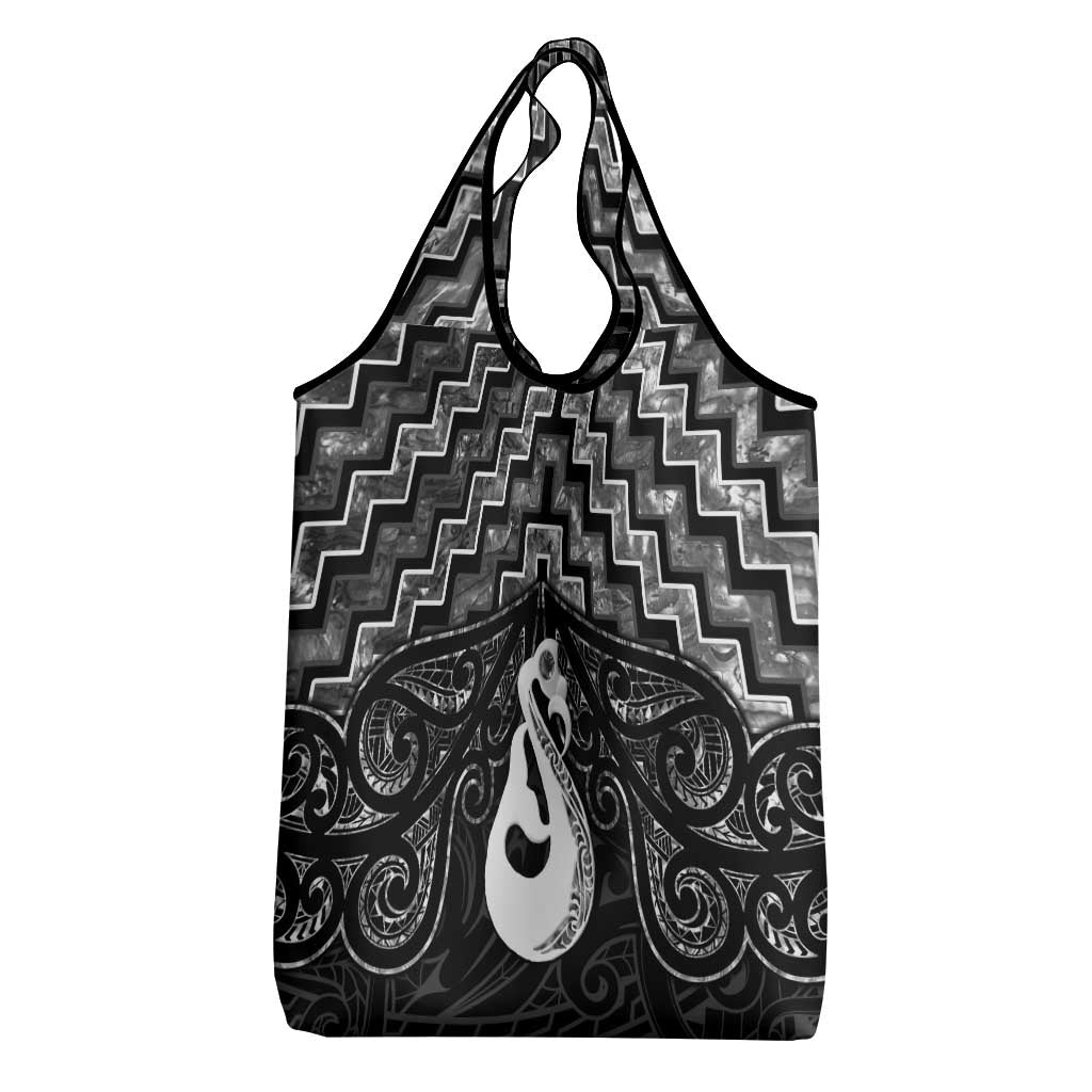 New Zealand Maori Grocery Bag Poutama Manaia Black Paua Shell