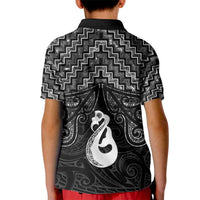 New Zealand Maori Kid Polo Shirt Poutama Manaia Black Paua Shell