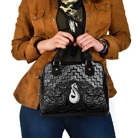 New Zealand Maori Shoulder Handbag Poutama Manaia Black Paua Shell LT05 - Polynesian Pride
