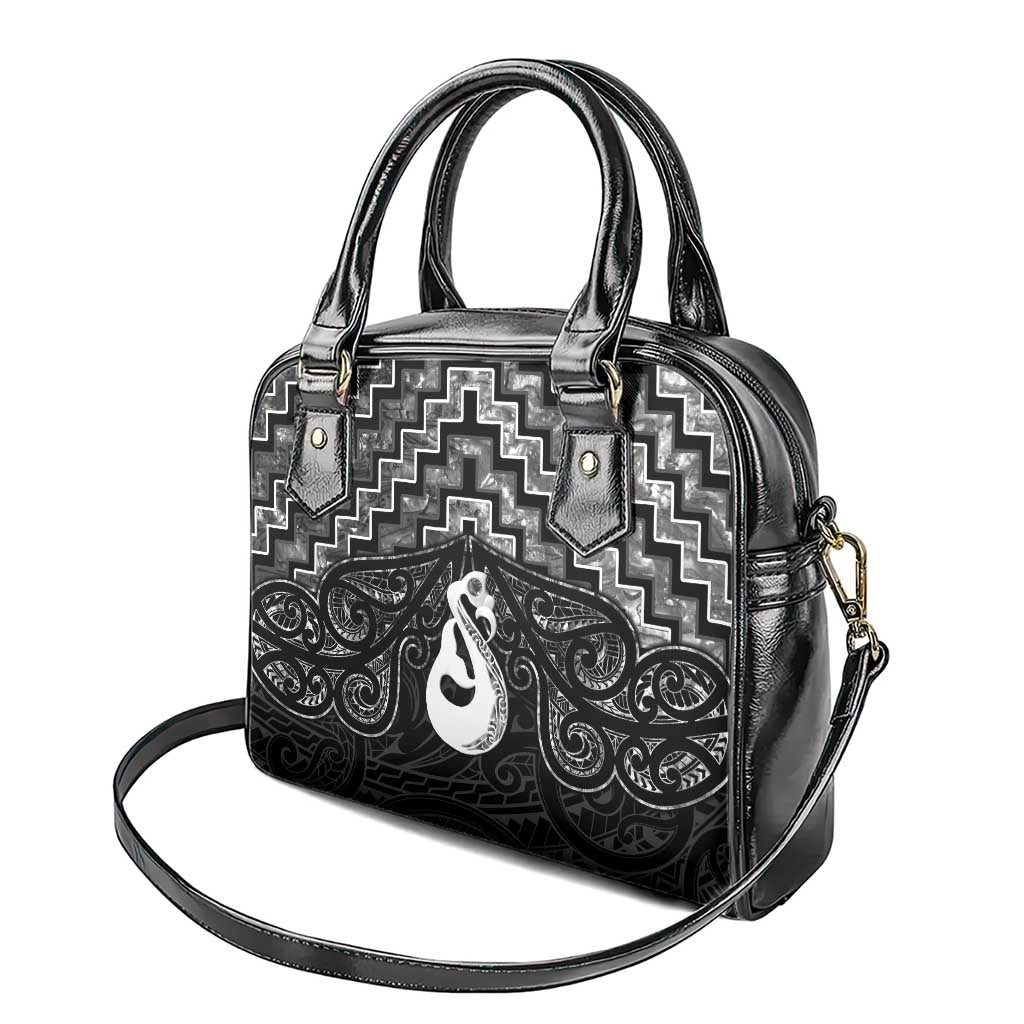 New Zealand Maori Shoulder Handbag Poutama Manaia Black Paua Shell LT05 - Polynesian Pride