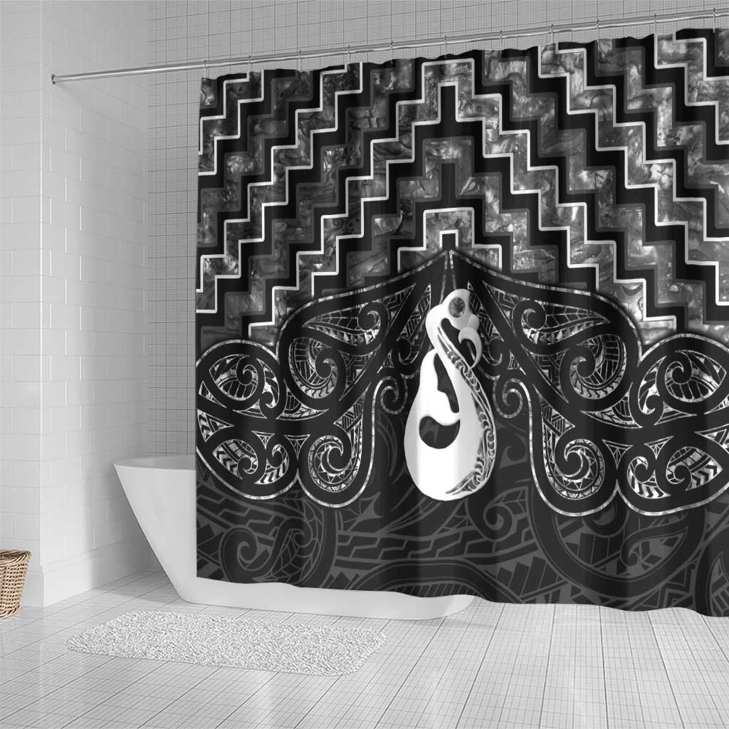 New Zealand Maori Shower Curtain Poutama Manaia Black Paua Shell LT05 - Polynesian Pride