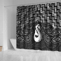 New Zealand Maori Shower Curtain Poutama Manaia Black Paua Shell LT05 - Polynesian Pride