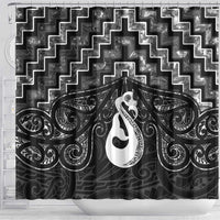 New Zealand Maori Shower Curtain Poutama Manaia Black Paua Shell LT05 - Polynesian Pride