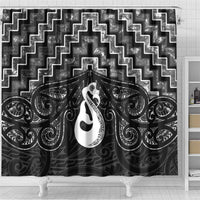 New Zealand Maori Shower Curtain Poutama Manaia Black Paua Shell LT05 - Polynesian Pride