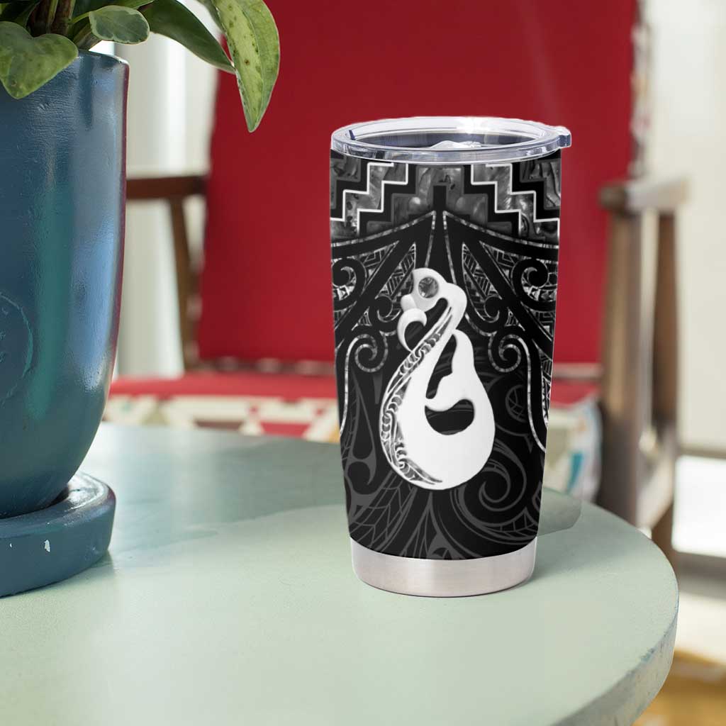 New Zealand Maori Tumbler Cup Poutama Manaia Black Paua Shell