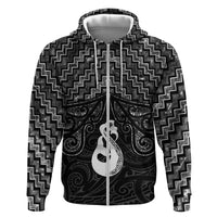 New Zealand Maori Zip Hoodie Poutama Manaia Black Paua Shell LT05 Zip Hoodie Black - Polynesian Pride