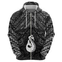 New Zealand Maori Zip Hoodie Poutama Manaia Black Paua Shell LT05 - Polynesian Pride
