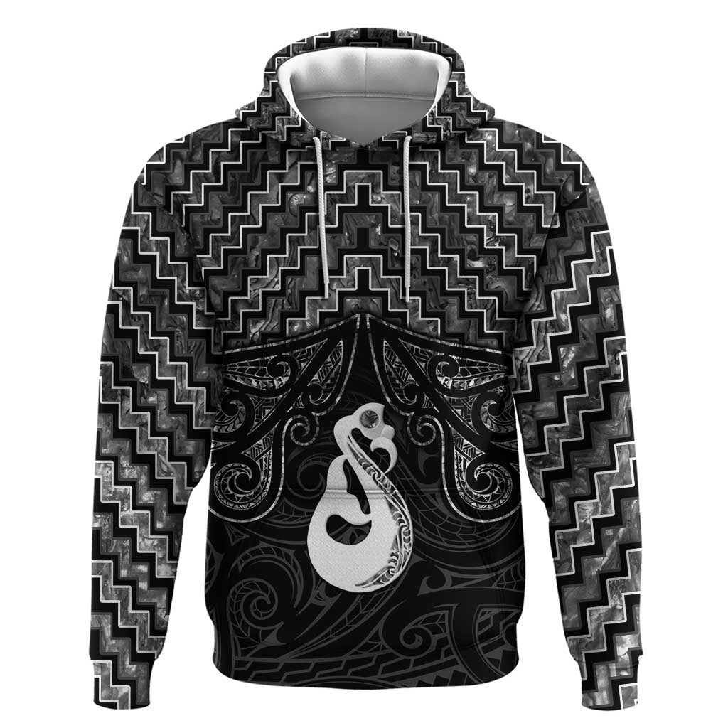 New Zealand Maori Zip Hoodie Poutama Manaia Black Paua Shell LT05 Pullover Hoodie Black - Polynesian Pride