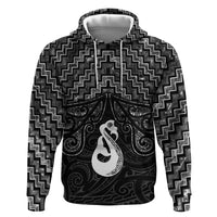 New Zealand Maori Zip Hoodie Poutama Manaia Black Paua Shell LT05 Pullover Hoodie Black - Polynesian Pride