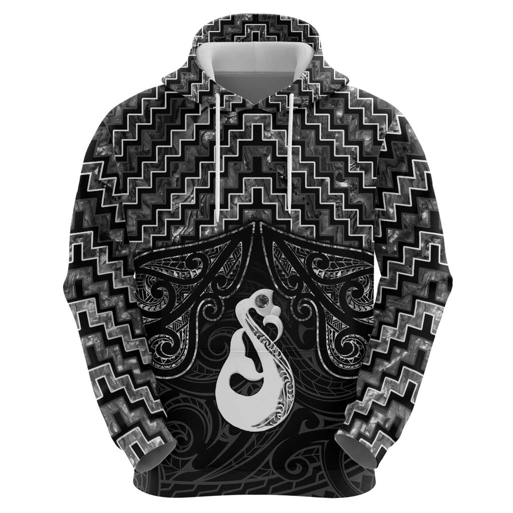New Zealand Maori Zip Hoodie Poutama Manaia Black Paua Shell LT05 - Polynesian Pride