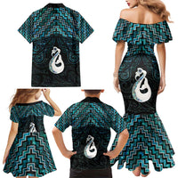 New Zealand Maori Family Matching Mermaid Dress and Hawaiian Shirt Poutama Manaia Turquoise Paua Shell