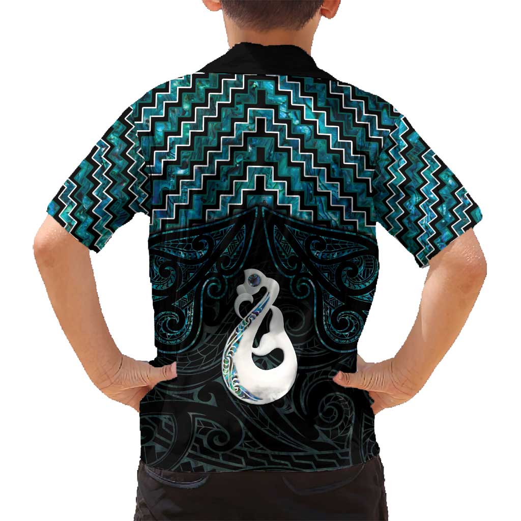 New Zealand Maori Family Matching Tank Maxi Dress and Hawaiian Shirt Poutama Manaia Turquoise Paua Shell LT05 - Polynesian Pride