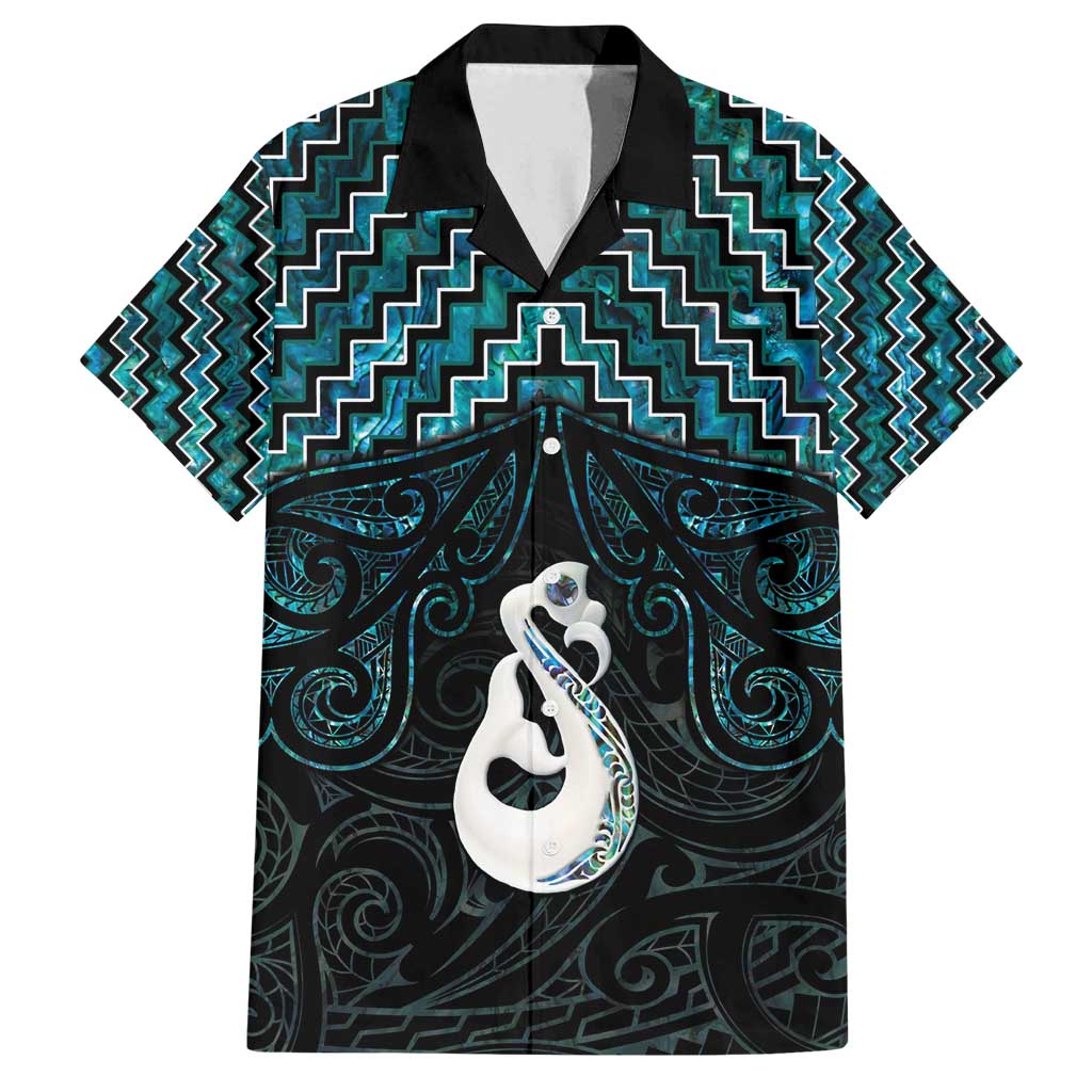 New Zealand Maori Family Matching Tank Maxi Dress and Hawaiian Shirt Poutama Manaia Turquoise Paua Shell LT05 Dad's Shirt - Short Sleeve Turquoise - Polynesian Pride