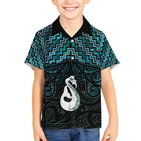 New Zealand Maori Family Matching Tank Maxi Dress and Hawaiian Shirt Poutama Manaia Turquoise Paua Shell LT05 Son's Shirt Turquoise - Polynesian Pride