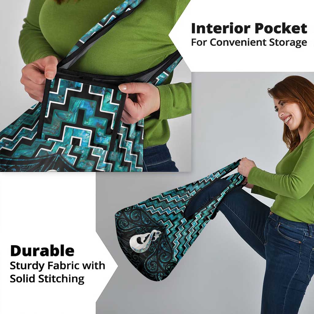 New Zealand Maori Grocery Bag Poutama Manaia Turquoise Paua Shell