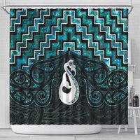 New Zealand Maori Shower Curtain Poutama Manaia Turquoise Paua Shell LT05 - Polynesian Pride