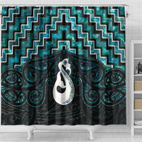 New Zealand Maori Shower Curtain Poutama Manaia Turquoise Paua Shell LT05 - Polynesian Pride