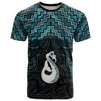 New Zealand Maori T Shirt Poutama Manaia Turquoise Paua Shell