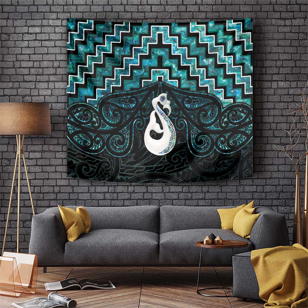 New Zealand Maori Tapestry Poutama Manaia Turquoise Paua Shell LT05 Turquoise - Polynesian Pride