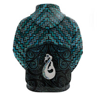 New Zealand Maori Zip Hoodie Poutama Manaia Turquoise Paua Shell LT05 - Polynesian Pride
