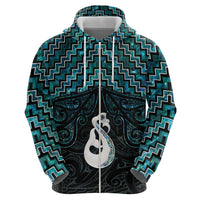 New Zealand Maori Zip Hoodie Poutama Manaia Turquoise Paua Shell LT05 - Polynesian Pride