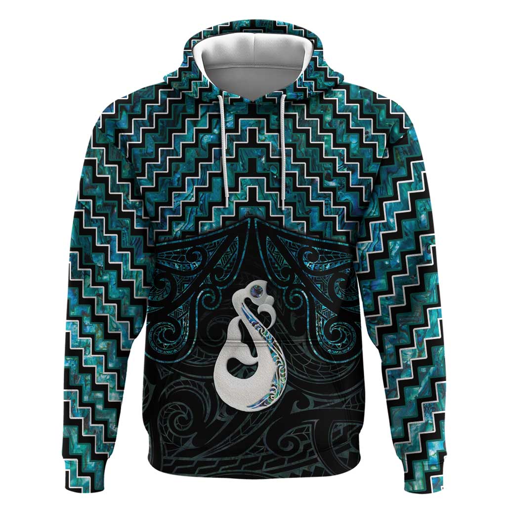 New Zealand Maori Zip Hoodie Poutama Manaia Turquoise Paua Shell LT05 Pullover Hoodie Turquoise - Polynesian Pride