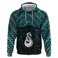 New Zealand Maori Zip Hoodie Poutama Manaia Turquoise Paua Shell LT05 Pullover Hoodie Turquoise - Polynesian Pride