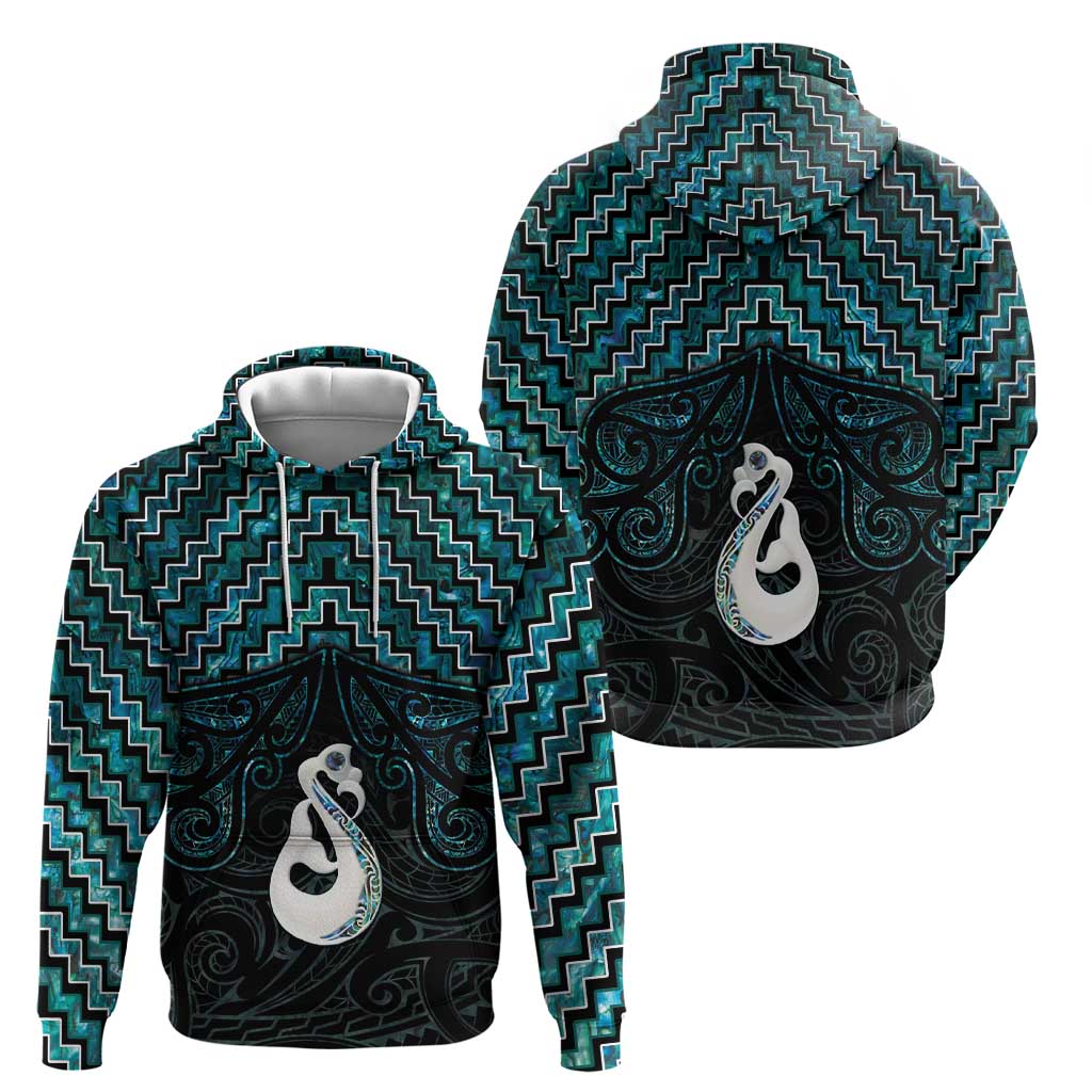 New Zealand Maori Zip Hoodie Poutama Manaia Turquoise Paua Shell LT05 - Polynesian Pride