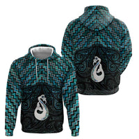 New Zealand Maori Zip Hoodie Poutama Manaia Turquoise Paua Shell LT05 - Polynesian Pride