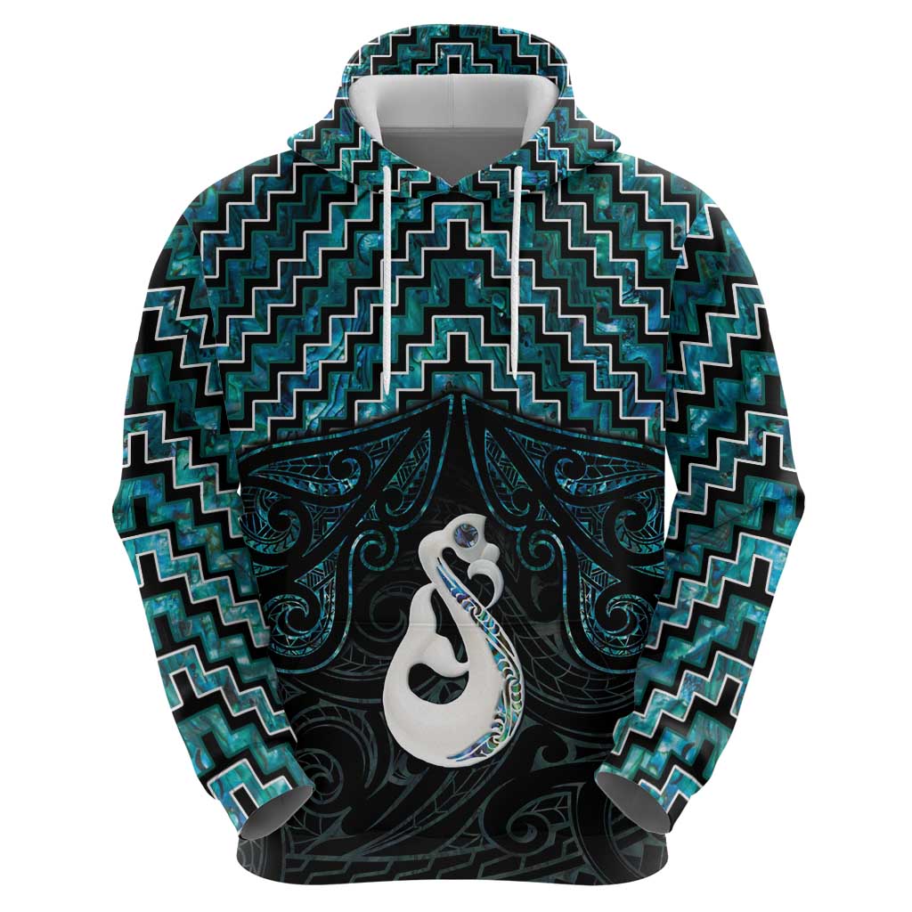 New Zealand Maori Zip Hoodie Poutama Manaia Turquoise Paua Shell LT05 - Polynesian Pride