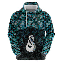 New Zealand Maori Zip Hoodie Poutama Manaia Turquoise Paua Shell LT05 - Polynesian Pride