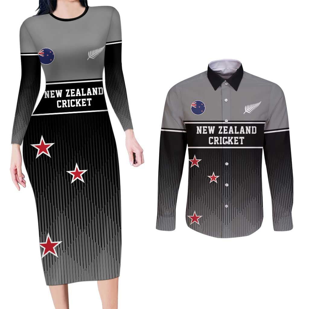 Custom New Zealand Cricket Couples Matching Long Sleeve Bodycon Dress and Long Sleeve Button Shirt Black Cap Unbeatable