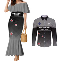Custom New Zealand Cricket Couples Matching Mermaid Dress and Long Sleeve Button Shirt Black Cap Unbeatable